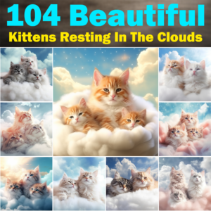 104 Beautiful Kittens Resting In The Clouds, Printable Graphics / Clip Art, High Quality, 1024x1024