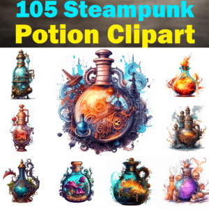 105 Beautiful Steampunk Potion Clipart, Printable Graphics / Clip Art, High Quality, 1024x1024