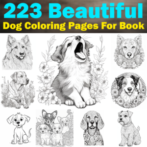 223 Beautiful Dog Coloring Pages For Book In Highest Resolution, Printable Graphics / Clip Art, High Quality, 1024x1024